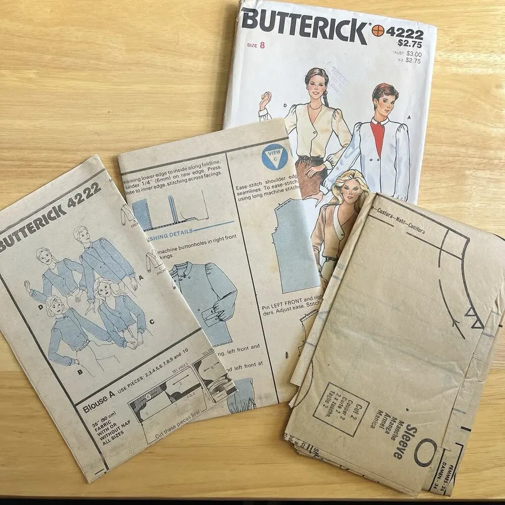 Vintage 1980s Butterick Sewing Pattern 4222 Blouses Size 8